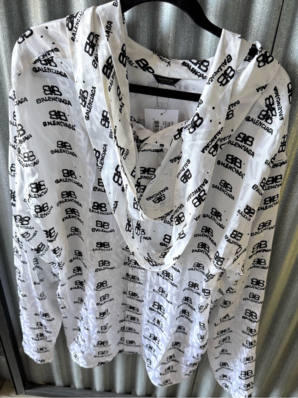 Balenciaga White Hoodie with Black All-Over Logo